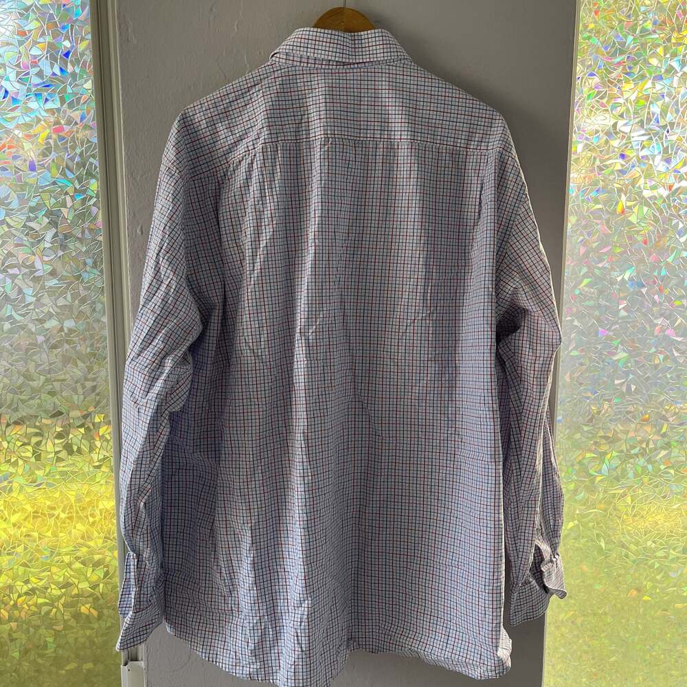 Jos. A. Bank Men's White Red Blue Plaid Long Sleeve Button-Up Shirt - Picture 5 of 5